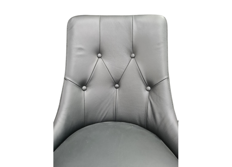 Leather Dining Chair in Black with Tufted Button Design - Eden